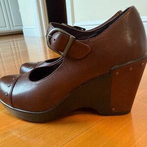 Dansko Fanny Mary Jane Wedge Brown Womens with Studs